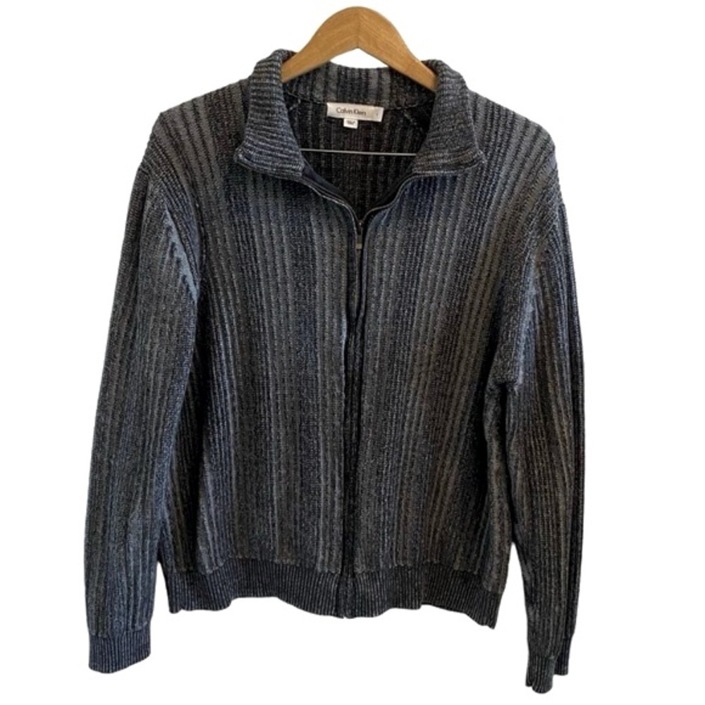 Long Sleeve Textured Knit Zip Up Sweater By Calvin Klein 100% Cotton